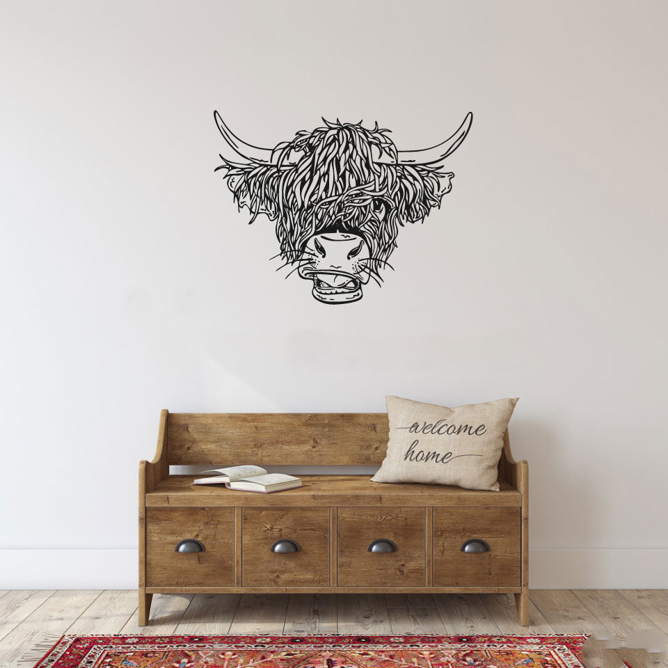 Highland Cow Face Vinyl Home Decor Wall Decal 
