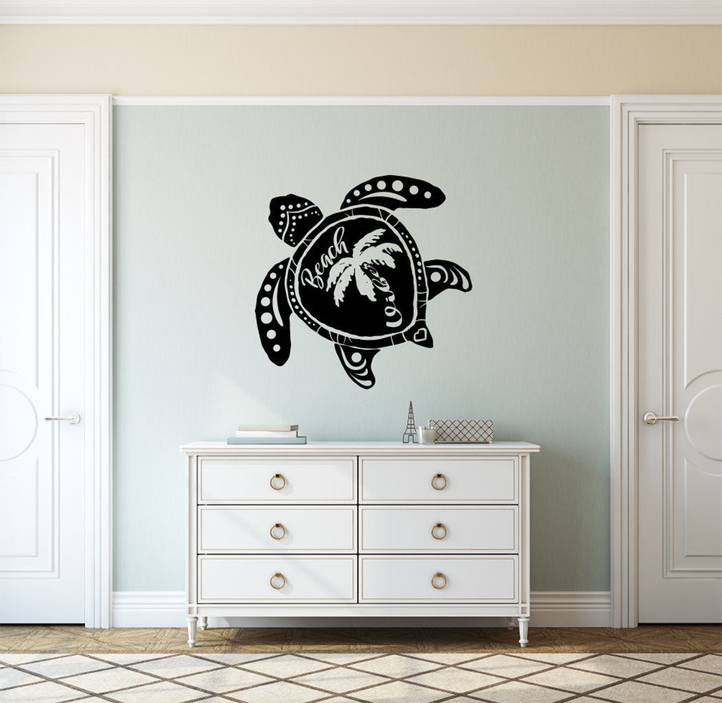 Ocean Tropical Sea Turtle and Palm Tree Beach Vibes Vinyl Home decor Wall Decal