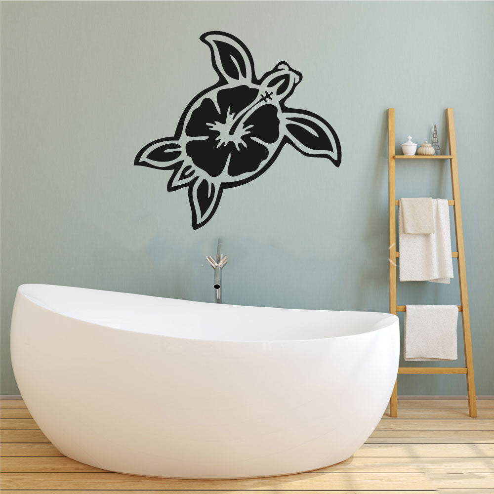 Ocean Sea Turtle Hibiscus Vinyl Home Decor Wall Decal
