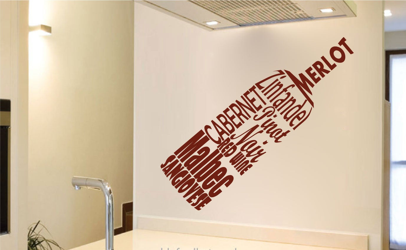 Red Wine Names Bottle Kitchen Vinyl Home Decor Wall Decal