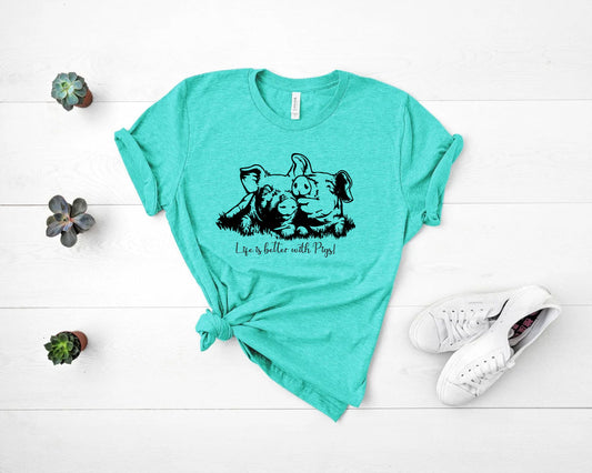 Life is Better With Pigs Crew Neck T-Shirt