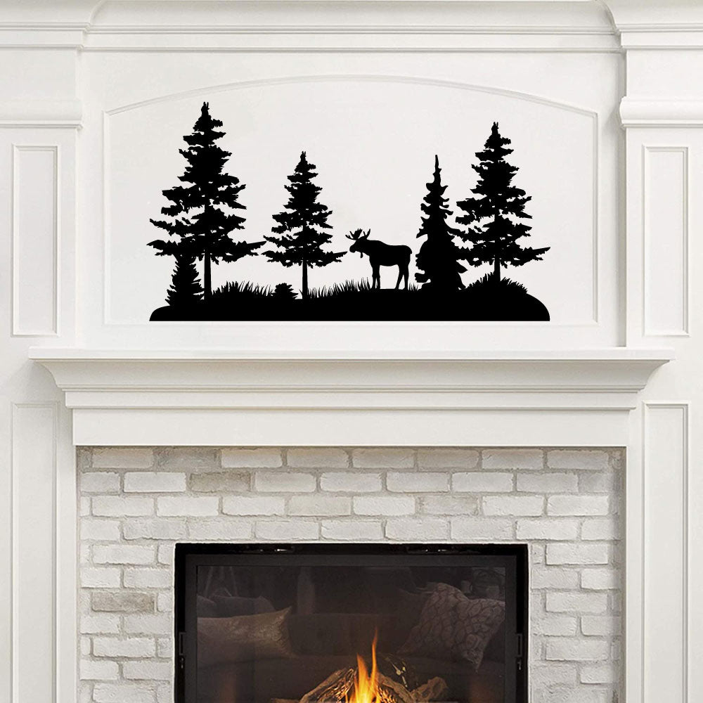 Moose and Pine Trees Vinyl Wall Decal