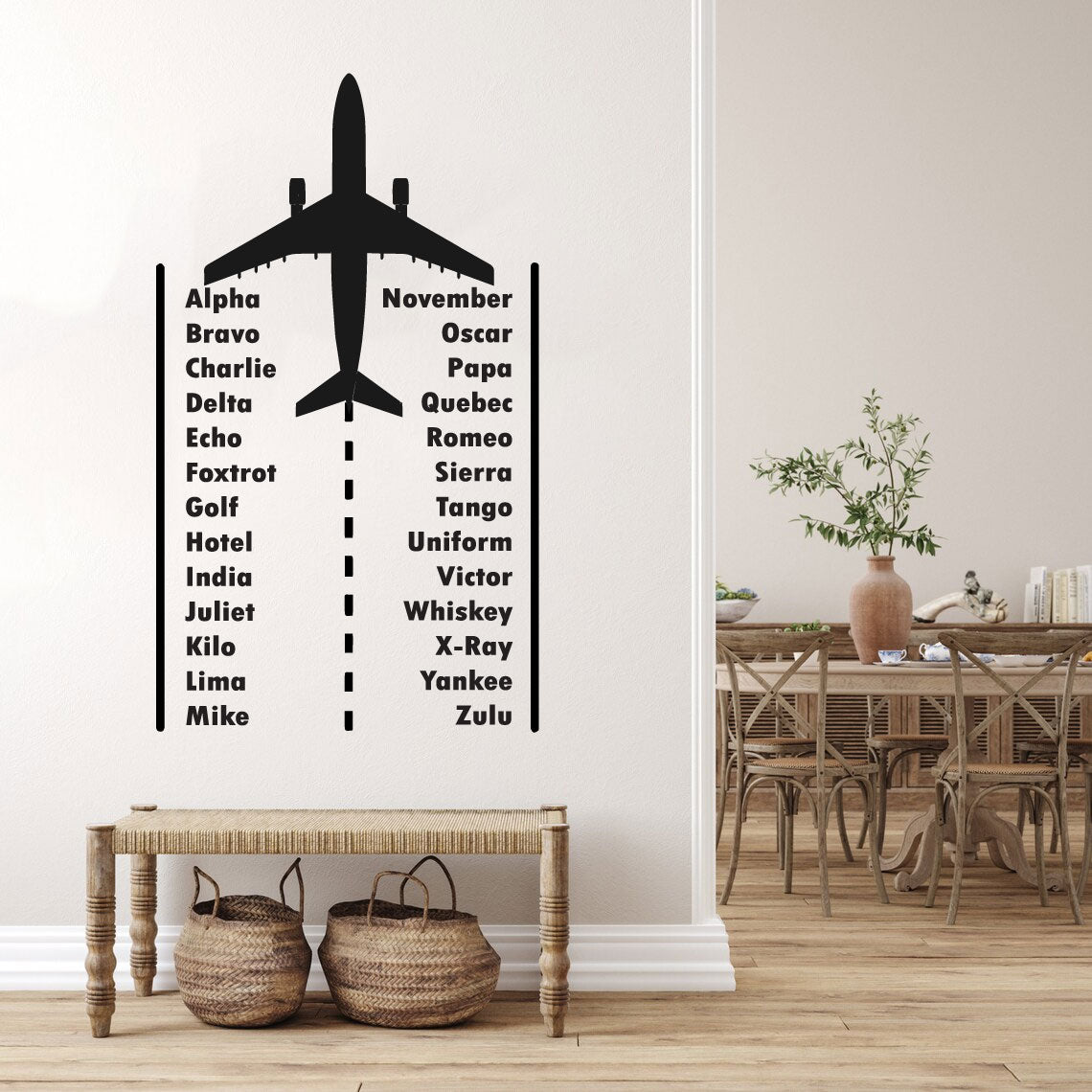 Phonetic Alphabet with B-737 Airplane Silhouette Vinyl Wall Decal