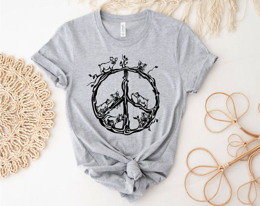 Pigs Peace Sign Crew Neck T-Shirt
