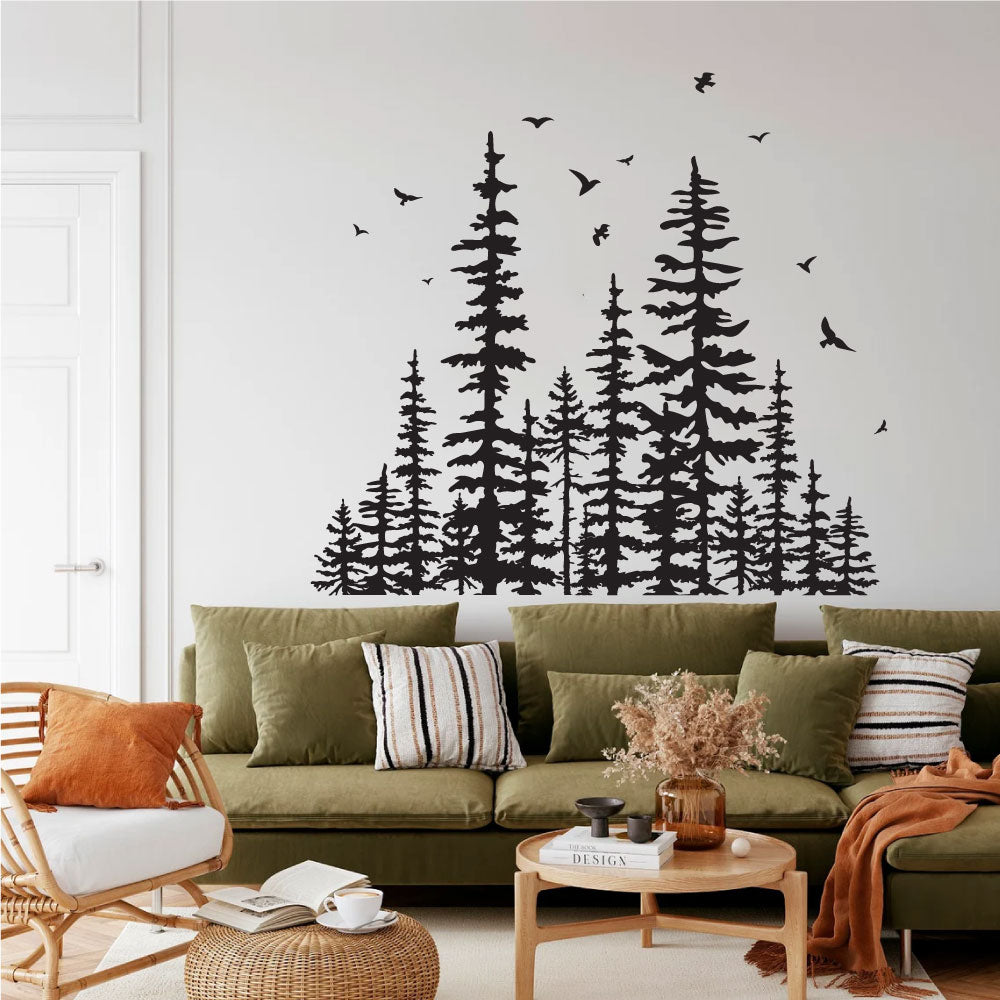 Pine Trees and Birds Vinyl Wall Decal