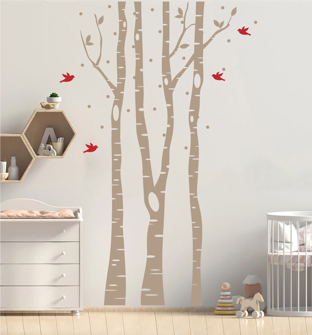 Winter Birch Trees and Birds Vinyl Wall Decal