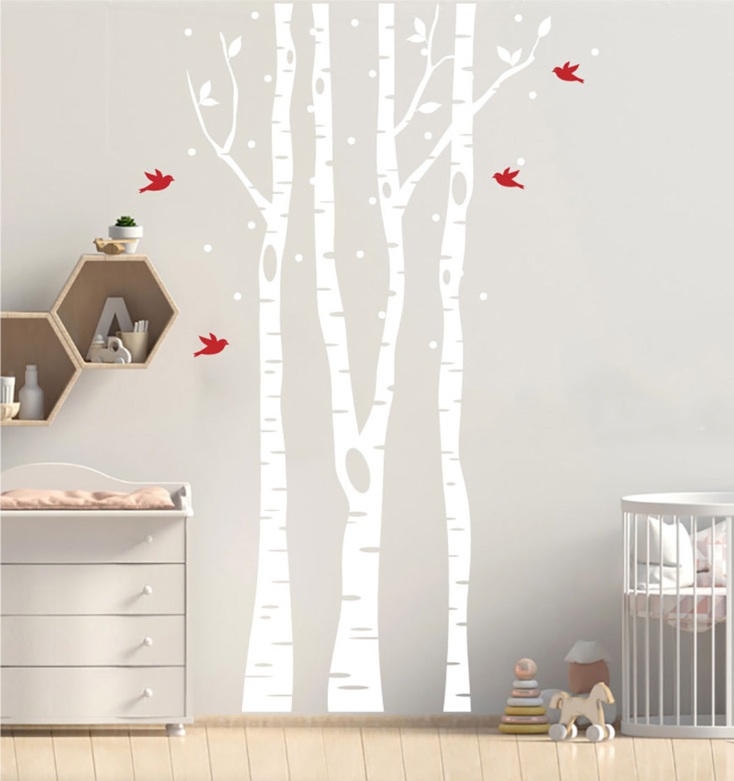 Winter Birch Trees and Birds Vinyl Wall Decal